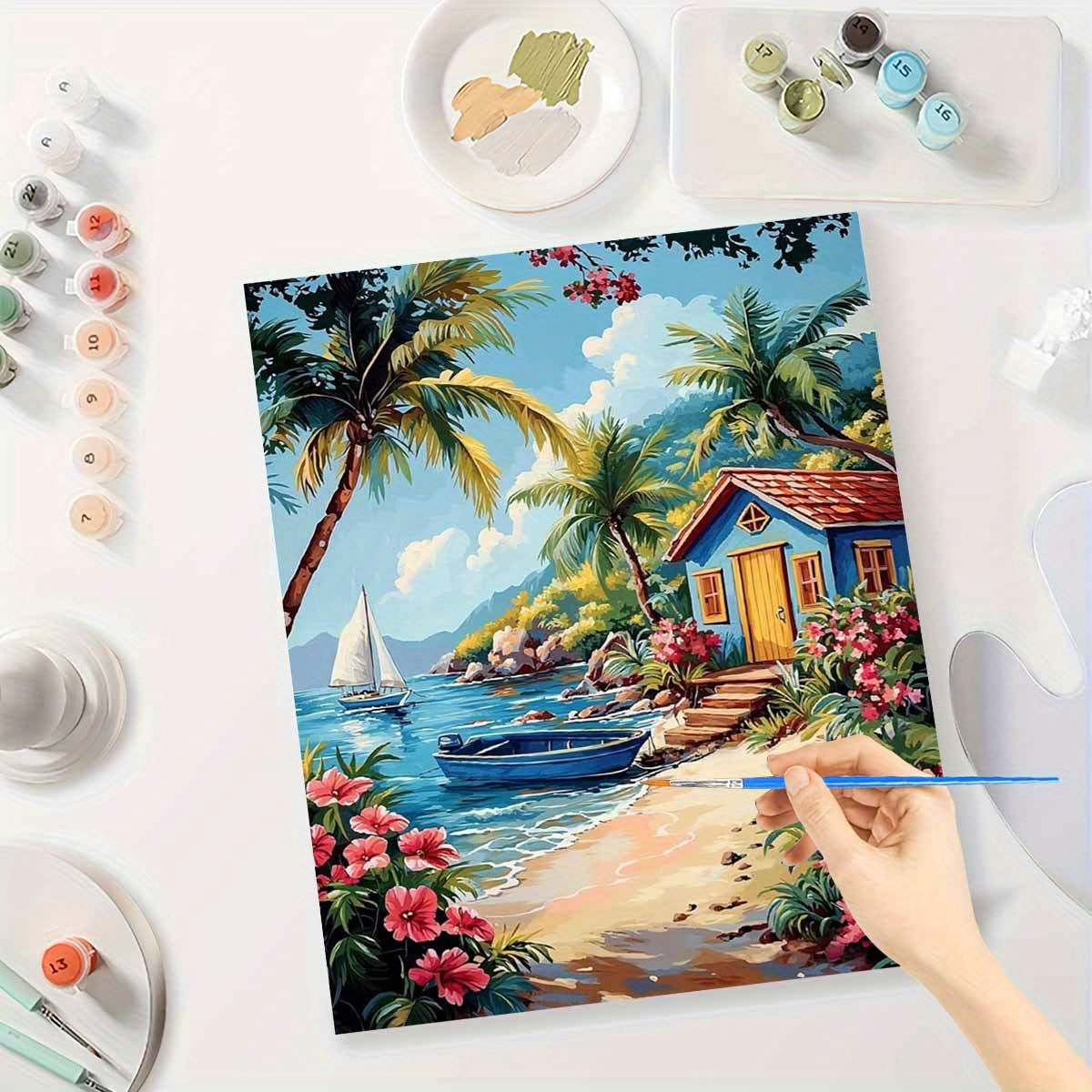 Art Craft Game - ชุดระบายสีตามตัวเลขสำหรับผู้ใหญ่ ผู้เริ่มต้น 40x50 ซม. ภาพวาดเกาะสวยงาม DIY