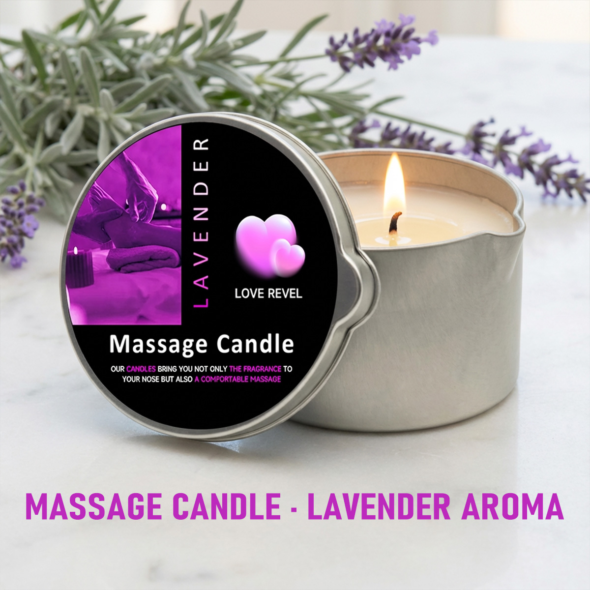 Soy Candle Fragrance Oil - เทียนน้ำมันนวดลาเวนเดอร์ 2 ออนซ์ เทียนอโรมาเธอราพีพร้อมขี้ผึ้งถั่วเหลือง ให้ความชุ่มชื้น -