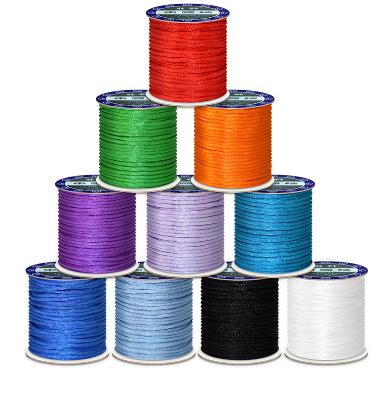 Macrame Cord Cotton - 1.5 มม.2 มม.2.5 มม.ผ้าฝ้ายไนลอนผ้าซาตินสีดําจีน Knotting พู่ผ้าไหม