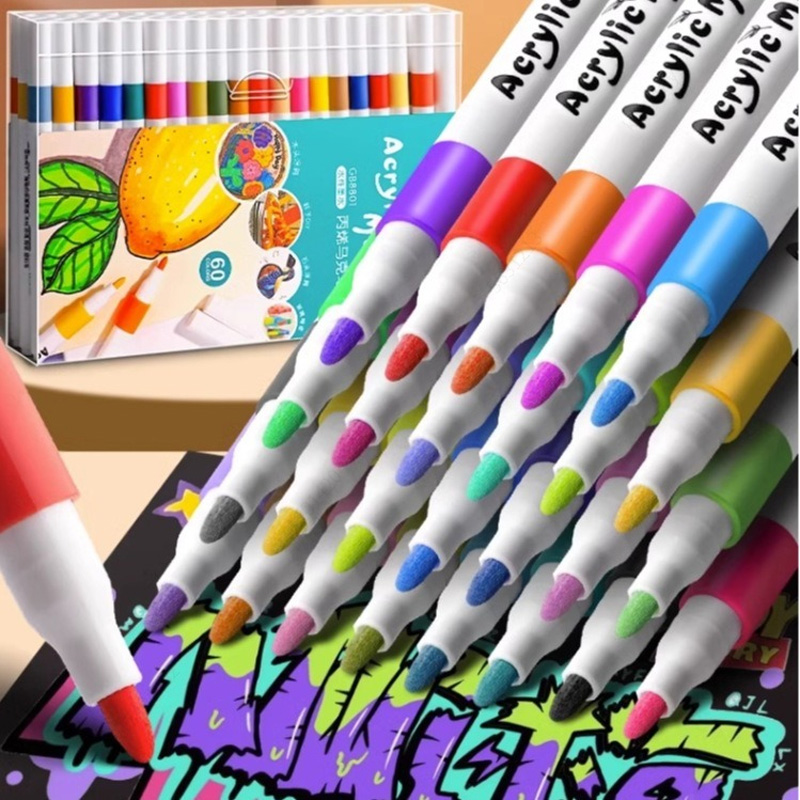 Art Craft Kindergarten - ชุดสีอะคริลิค 12-80 สี ปากกามาร์คเกอร์สำหรับวาดภาพบนหิน สำหรับเด็ก ระบายสีบนหิน