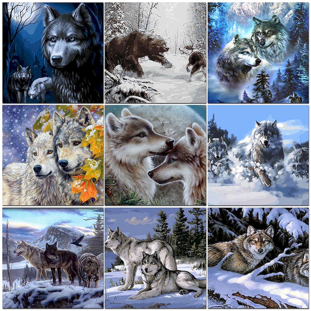 ภาพวาดหมาป่าภาพสีน้ํามันสําหรั - Art Craft Picture บทวิจารณ์และราคา
