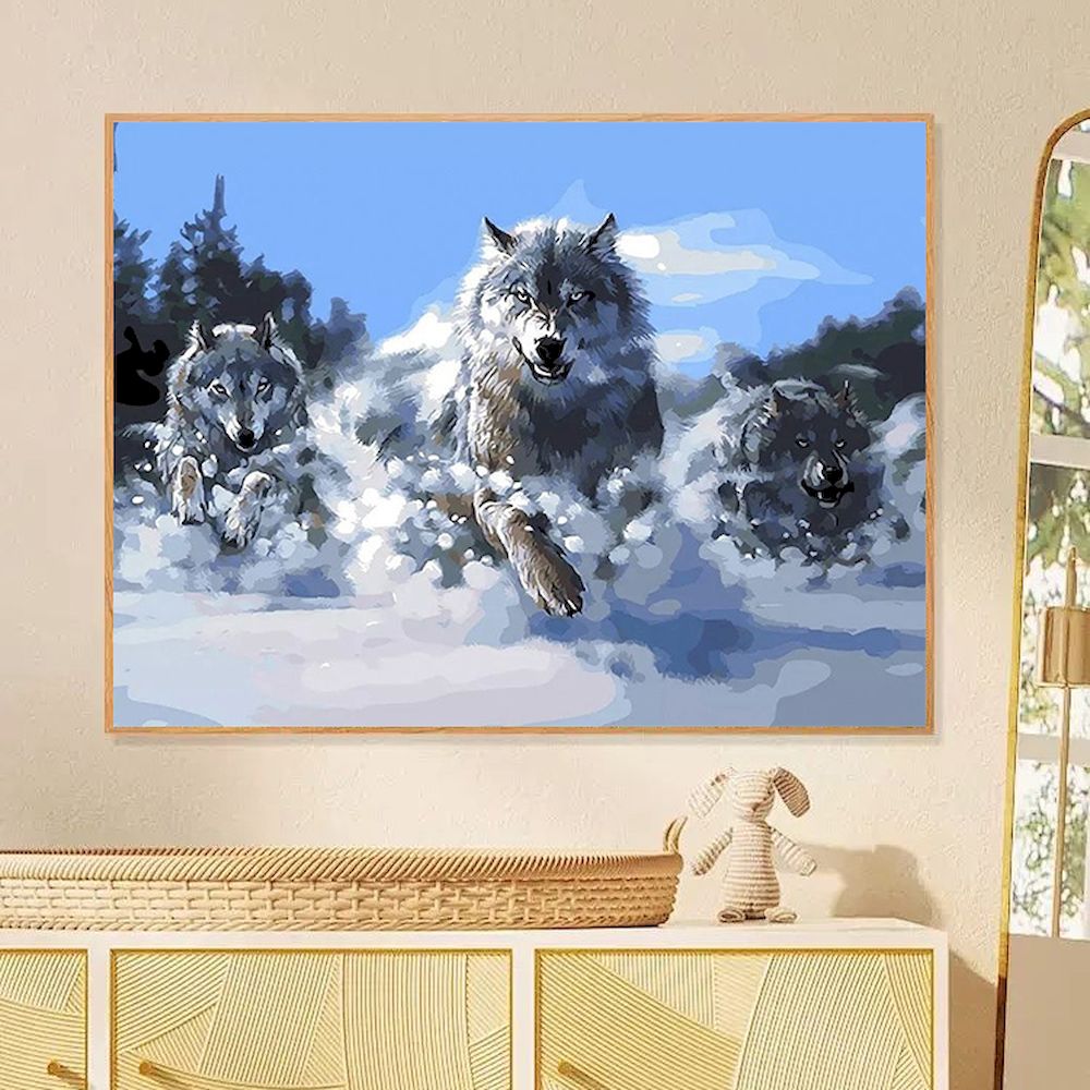 ภาพวาดหมาป่าภาพสีน้ํามันสําหรั - Art Craft Picture บทวิจารณ์และราคา